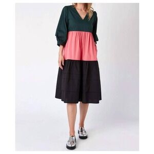 NEW NWT Crosby by Mollie Burch Wylie Dress Cosmos Colorblock‎ Tiered Size Large